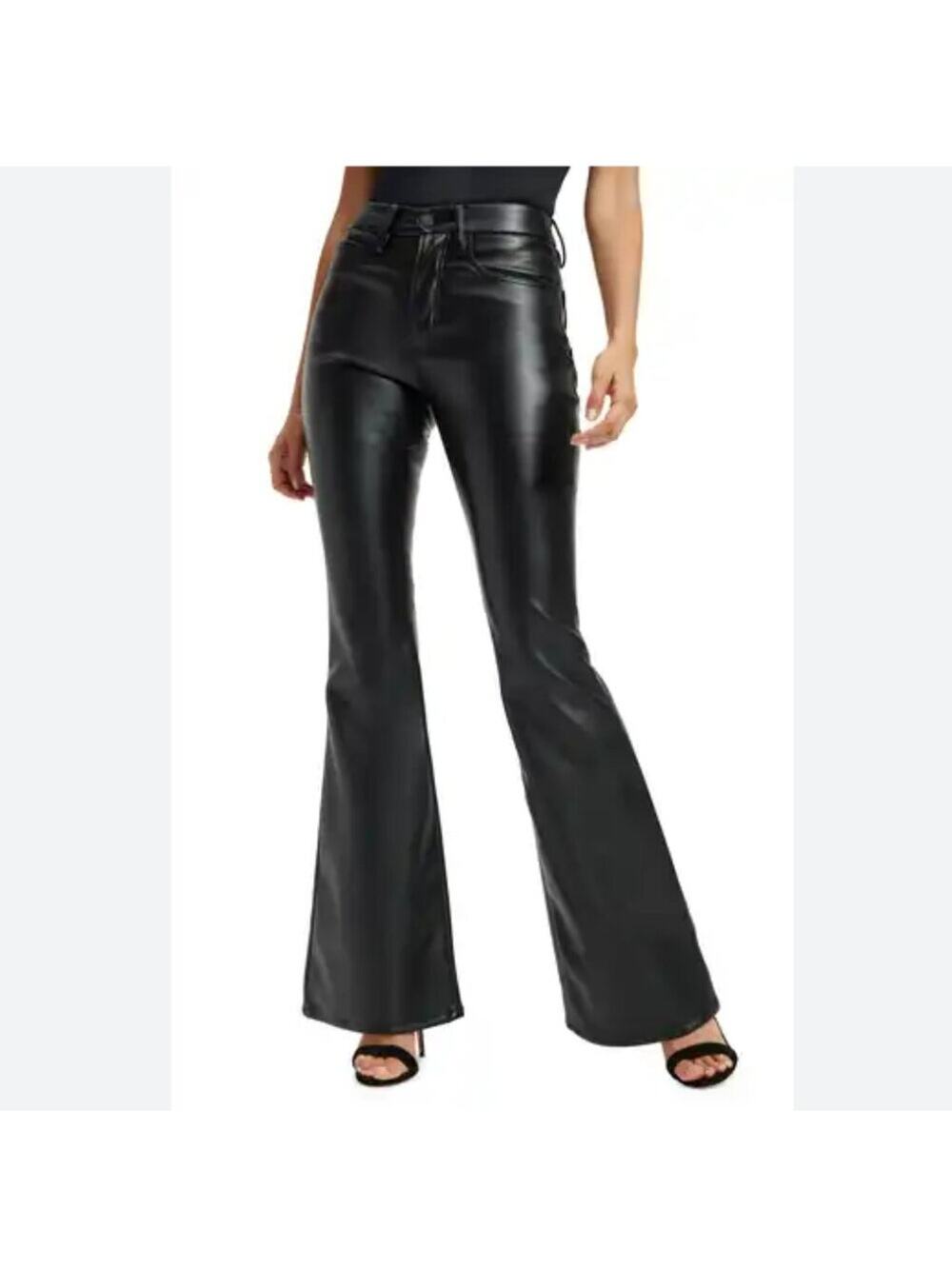 Good American Good Legs Flare Faux Leather Black Pant Size 6/28